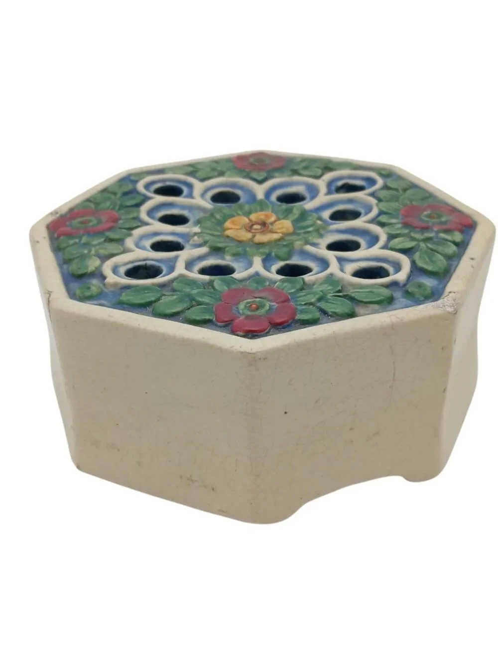 Weller Florala Style Octagon Flower Frog Vase Floral Pottery 5 In